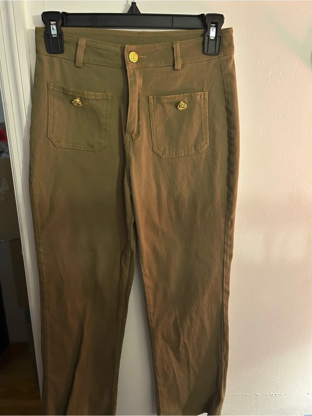 ⭐️ 5/$20 Classic Womens Olive Green Casual Pants with Front Patch Pockets XS - Picture 1 of 4